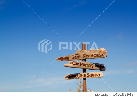 Formentera wood road signs Can Marroig Formentera wood road signs Can Marroig 140195945