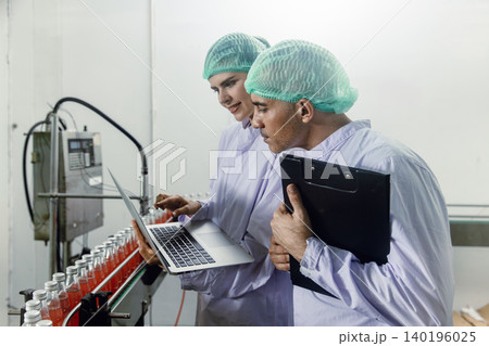 Food Safety Quality Assurance Approval Process Officer Team working check inspect line in factory 140196025