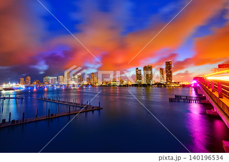 Miami downtown skyline sunset Florida US Miami downtown skyline sunset Florida US 140196534