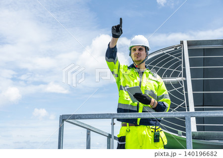 Professional Worker Servicing HVAC building cooling tower, Industry air conditioner service Professional Worker Servicing HVAC building cooling tower, Industry air conditioner service 140196682