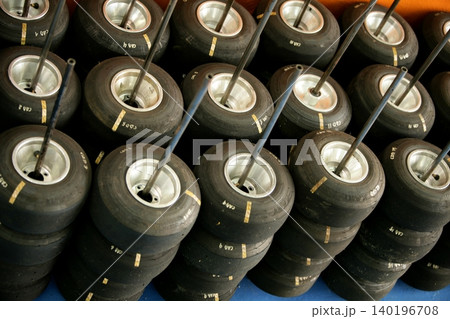Karts wheels and tires  before competition 140196708
