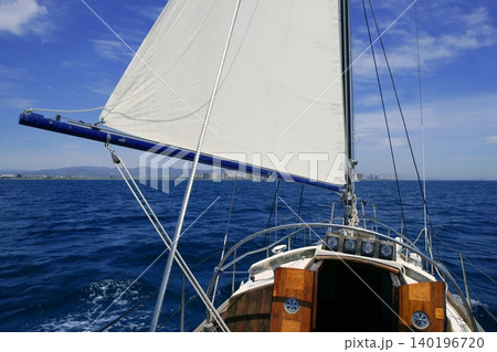 Sailboat sailing blue sea on sunny summer day 140196720