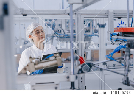 Hygiene inspector stuff officer work in science factory. Pharmaceutical medicine production process. 140196798