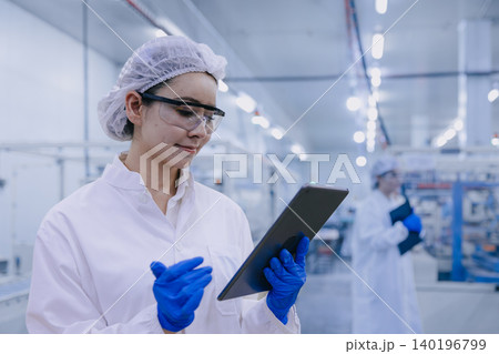 Hygiene inspector stuff officer work in science factory. Pharmaceutical medicine production process. 140196799