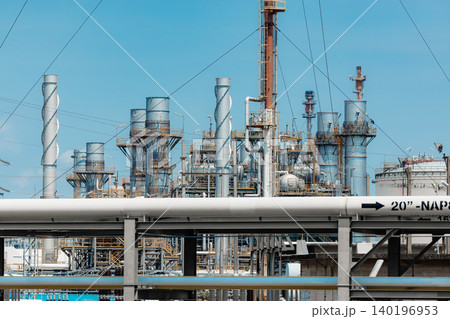 Petroleum Refinery Oil and Gas plant industrial complex building. industry factory with chimney. Petroleum Refinery Oil and Gas plant industrial complex building. industry factory with chimney. 140196953