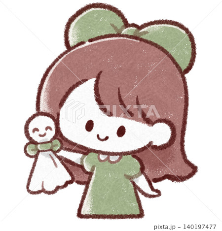 雨の人形、テルテル坊主を持った女の子のイラスト 雨の人形、テルテル坊主を持った女の子のイラスト 140197477