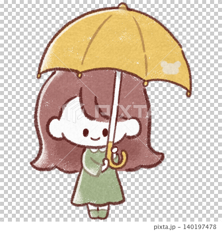 一幅全身插畫,描繪了一個微笑的女孩站著,手裡拿著一把黃色雨傘。 一幅全身插畫,描繪了一個微笑的女孩站著,手裡拿著一把黃色雨傘。 140197478