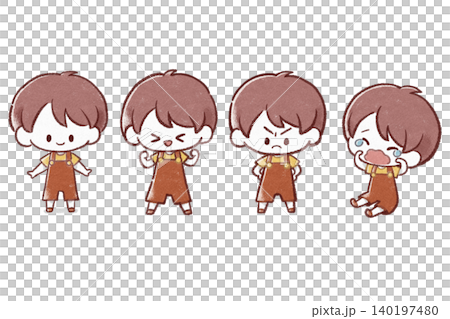 A set of cute, hand-drawn illustrations of a boy in various poses and expressions. A set of cute, hand-drawn illustrations of a boy in various poses and expressions. 140197480