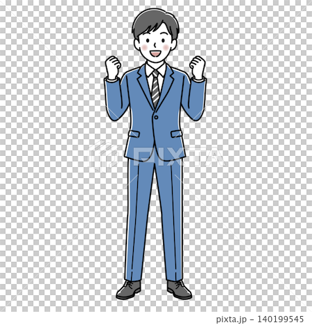 Vector illustration of a male office worker (full body) making a victory pose. Vector illustration of a male office worker (full body) making a victory pose. 140199545
