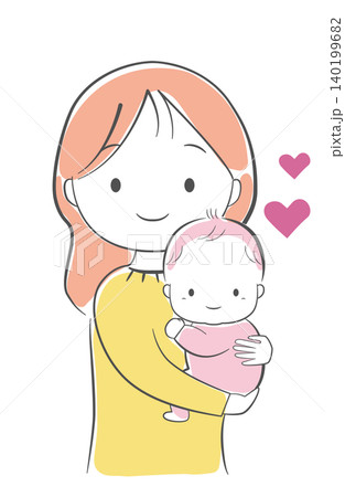 赤ちゃんを抱っこするママ　ハート付き 140199682