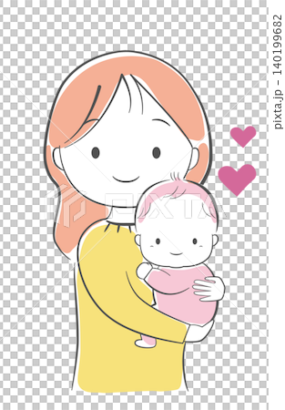 赤ちゃんを抱っこするママ　ハート付き 140199682