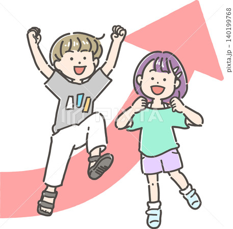 ジャンプする小学校中学年の男の子と女の子 ジャンプする小学校中学年の男の子と女の子 140199768