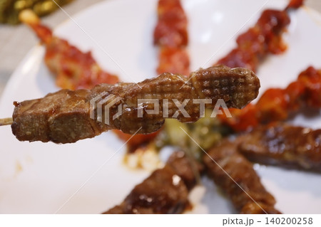 Grilled Meat Skewers Close-Up Grilled Meat Skewers Close-Up 140200258
