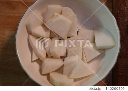 Sliced White Fruit in a Bowl 140200303