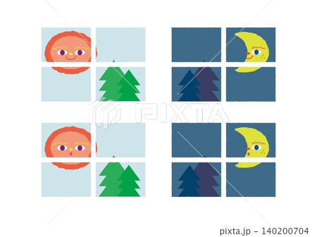 窓から見える太陽と月のベクターイラスト素材セット 窓から見える太陽と月のベクターイラスト素材セット 140200704