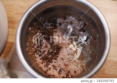 Rice and Lentils in Metal Bowl 140200743