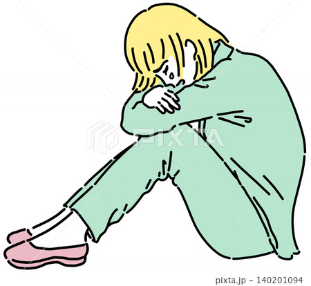 うずくまって泣いているスーツ姿の女性のイラスト うずくまって泣いているスーツ姿の女性のイラスト 140201094