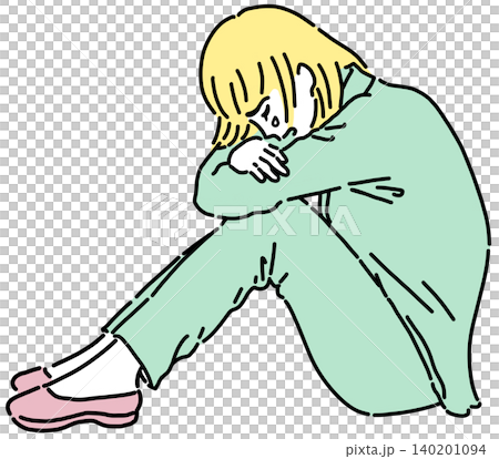 うずくまって泣いているスーツ姿の女性のイラスト うずくまって泣いているスーツ姿の女性のイラスト 140201094