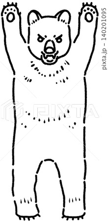 手を上げて威嚇している熊の白黒イラスト 140201095