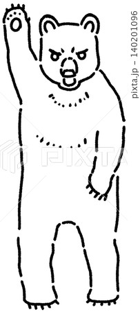 手を上げて威嚇している熊の白黒イラスト 140201096