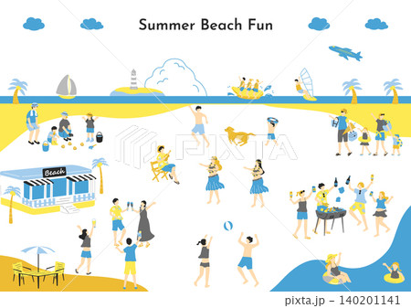 夏のビーチで楽しむ人たち 夏のビーチで楽しむ人たち 140201141