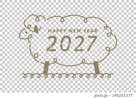Easy-to-use, simple line art sheep illustration - 2027 New Year's card material [Adjustable line width] 140201377