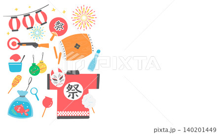 夏祭りのフレームイラスト素材 左寄せ 夏祭りのフレームイラスト素材 左寄せ 140201449
