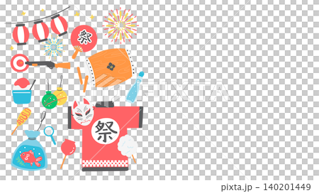 Summer festival frame illustration material, left-aligned Summer festival frame illustration material, left-aligned 140201449