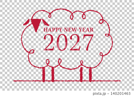 2027 New Year's Card - Year of the Sheep - Sheep Line Drawing Illustration Material (Red) 2027 New Year's Card - Year of the Sheep - Sheep Line Drawing Illustration Material (Red) 140201463