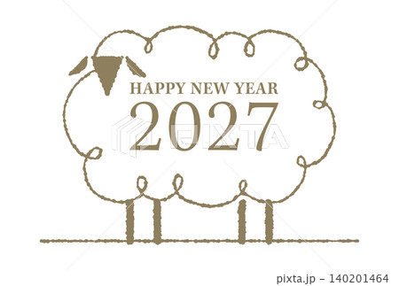 2027年・年賀状・未年の羊線画イラスト素材(黄土色) 2027年・年賀状・未年の羊線画イラスト素材(黄土色) 140201464