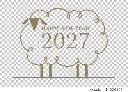 2027年・年賀状・未年の羊線画イラスト素材(黄土色) 2027年・年賀状・未年の羊線画イラスト素材(黄土色) 140201464