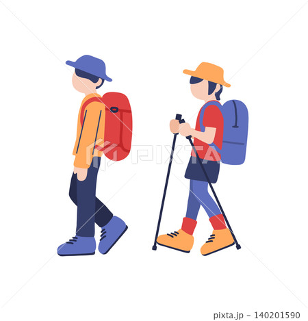 リュックを背負った登山者2人のシンプルなハイキング人物イラスト リュックを背負った登山者2人のシンプルなハイキング人物イラスト 140201590