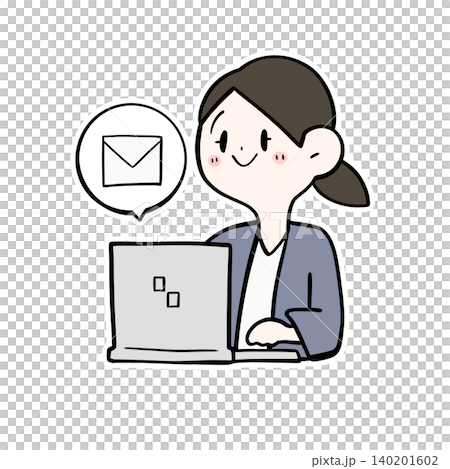 一位女上班族正在電腦上處理電子郵件的插圖 | 電子郵件通知 一位女上班族正在電腦上處理電子郵件的插圖 | 電子郵件通知 140201602