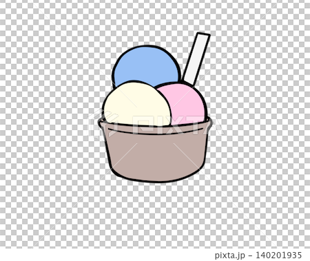 A simple, hand-drawn illustration of colorful ice cream in a cup with a spoon. A simple, hand-drawn illustration of colorful ice cream in a cup with a spoon. 140201935