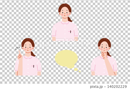 一組描繪女護士臉部表情的插圖。 一組描繪女護士臉部表情的插圖。 140202229