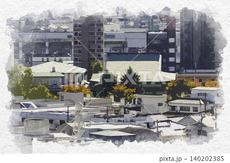 水彩画風 広島中心街 曙周辺 興福寺 広島県広島市 水彩画風 広島中心街 曙周辺 興福寺 広島県広島市 140202385