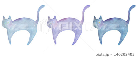 水彩で描いた黒猫のイラストセット 140202403