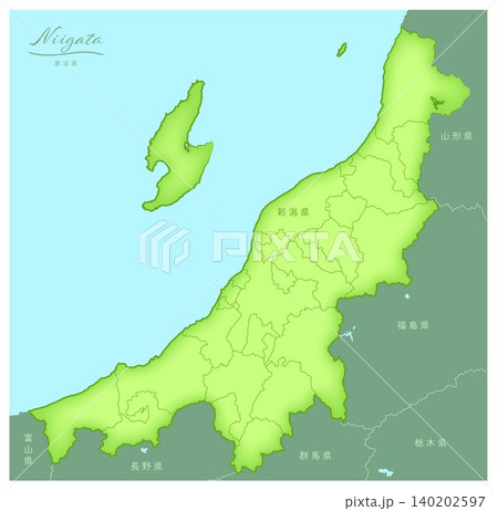 「新潟県」立体感のある日本の地図シリーズ。(隣県、市町村、白地図)NIIGATA, JAPAN 「新潟県」立体感のある日本の地図シリーズ。(隣県、市町村、白地図)NIIGATA, JAPAN 140202597