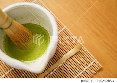 Japanese matcha tea ceremony equipment on wooden table Japanese matcha tea ceremony equipment on wooden table 140202693