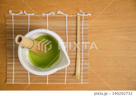 Japanese matcha tea ceremony equipment on wooden table Japanese matcha tea ceremony equipment on wooden table 140202732