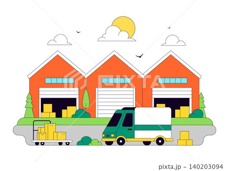 Warehouse Illustration Featuring Logistics Distribution Center, Cargo Transportation, Freight Shipping, Storage Facility, and Supply Chain Operations Warehouse Illustration Featuring Logistics Distribution Center, Cargo Transportation, Freight Shipping, Storage Facility, and Supply Chain Operations 140203094