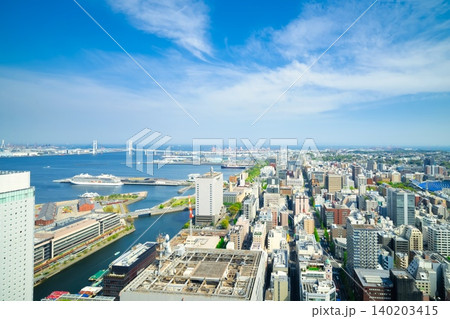 ハイアングルで望む横浜都市風景・主要観光地を望む ハイアングルで望む横浜都市風景・主要観光地を望む 140203415