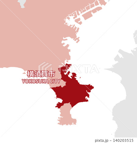 日本のベクターイラスト地図素材：神奈川県横須賀市全体地図 140203515