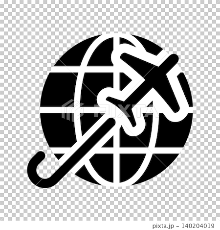 An icon of an airplane flying over the Earth An icon of an airplane flying over the Earth 140204019