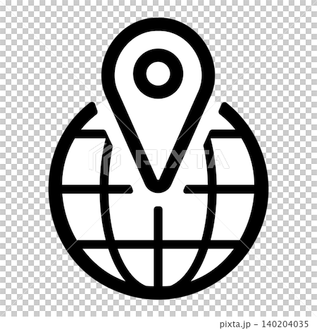 地球儀の上に位置情報ピンが立っているアイコン 地球儀の上に位置情報ピンが立っているアイコン 140204035