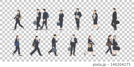 A collection of illustrations of men and women in job-hunting suits, walking and standing. A collection of illustrations of men and women in job-hunting suits, walking and standing. 140204275
