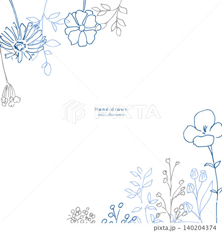 線画。植物の線画イラスト。モノクロの植物イラストセット。線画で描いた花々。 線画。植物の線画イラスト。モノクロの植物イラストセット。線画で描いた花々。 140204374
