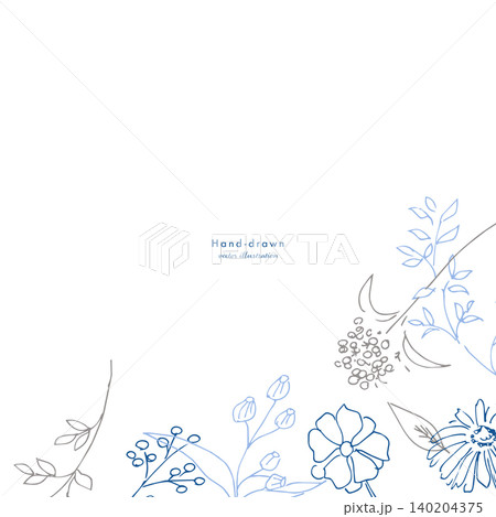 線画。植物の線画イラスト。モノクロの植物イラストセット。線画で描いた花々。 140204375