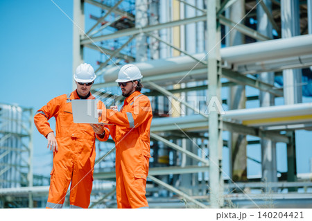 Engineer Professional Worker Survey Inspection Gas Oil Pipe Construction at Petroleum Building 140204421