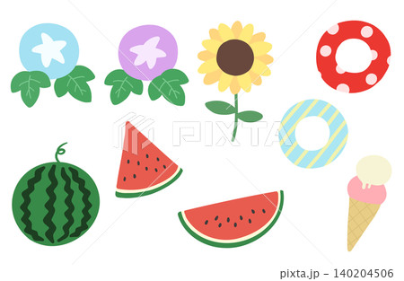 夏をイメージしたかわいいイラスト素材セット 夏をイメージしたかわいいイラスト素材セット 140204506